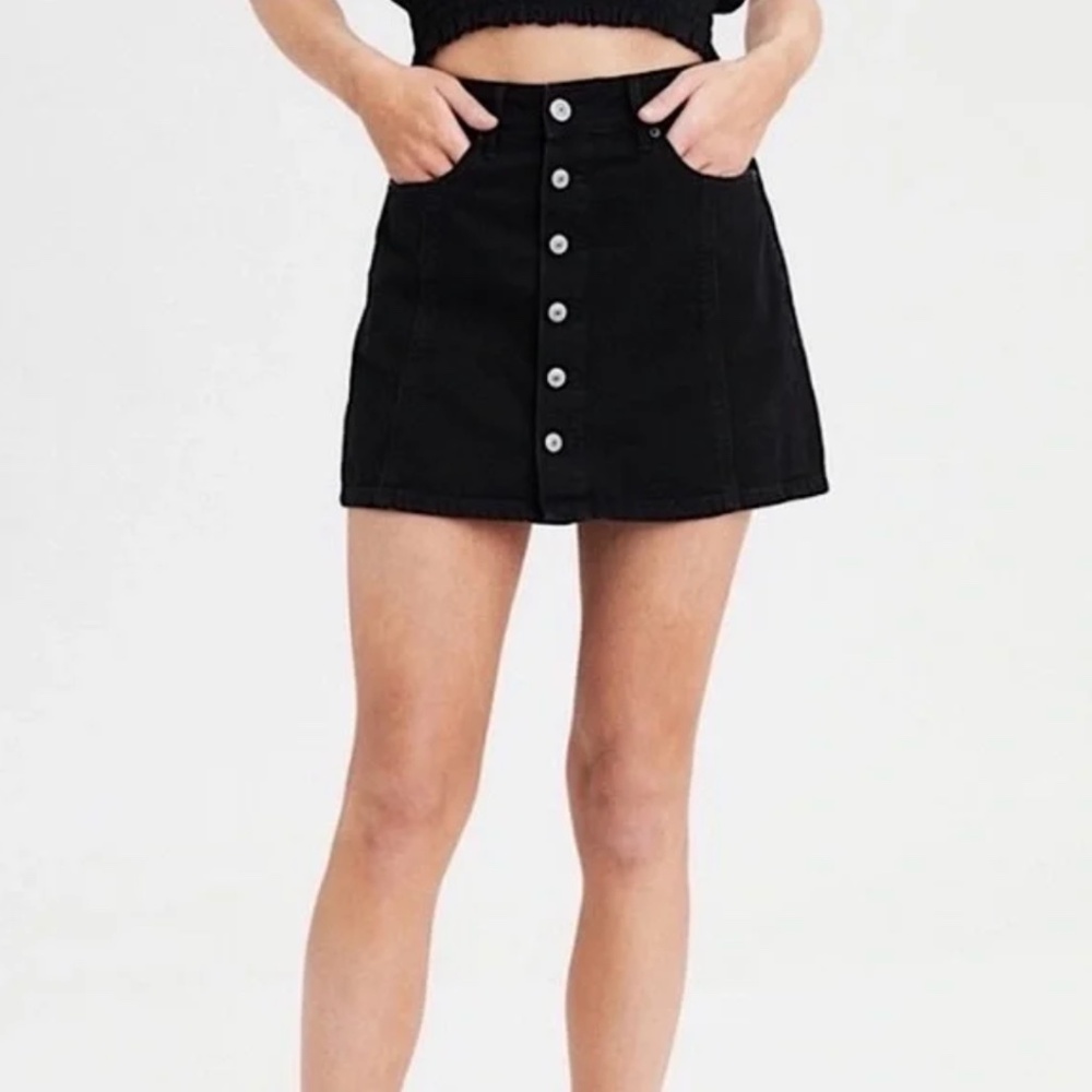 American Eagle Black Denim Button Up Skirt
